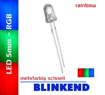 LED 5mm " rainbow " RGB 10.000mcds 3-farbig schnell blinkend