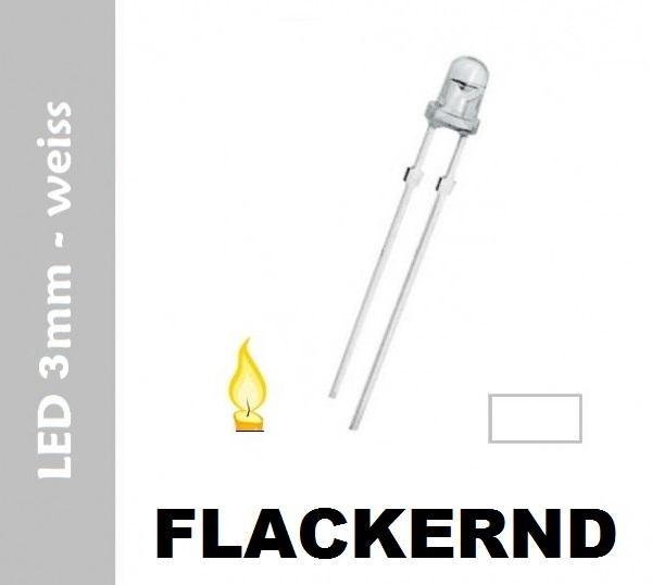 FLICKERING LED 3mm "white" 16. 000mcds flickering candle fire of LEDS